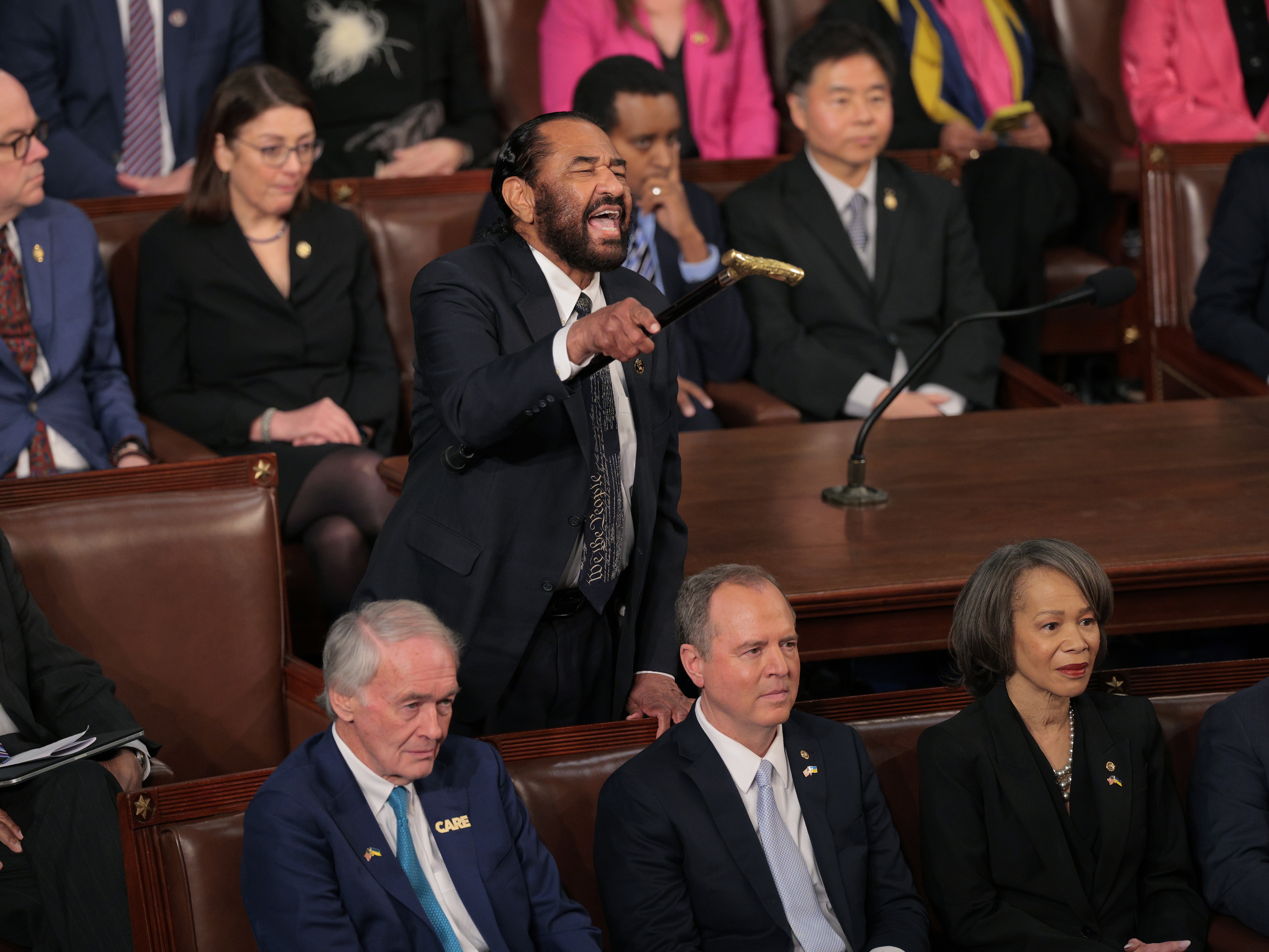 caption: Rep. Al Green, D-Texas, was censured by the House on Thursday. The vote was in response to Green's protest  on Tuesday during President Trump's address to a joint session of Congress.
