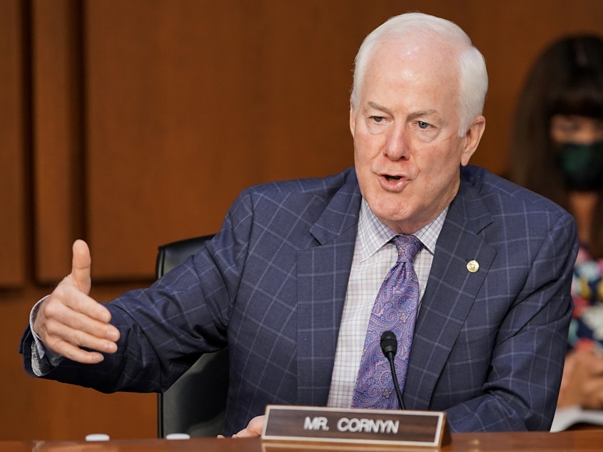 caption: Sen. John Cornyn, R-Texas, speaks on the fourth day of confirmation hearings for Supreme Court nominee Judge Amy Coney Barrett.