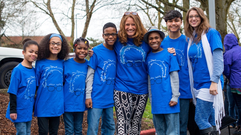 caption: This March 20, 2016, photo shows the Hart family of Woodland, Wash., at a Bernie Sanders rally in Vancouver, Wash.