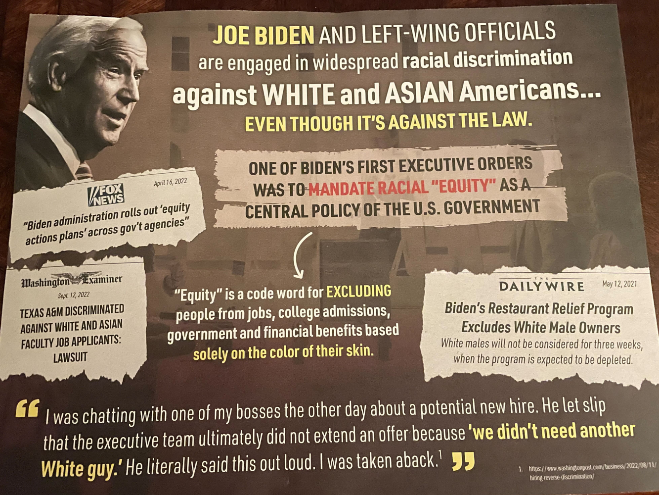 caption: A mailer sent to the Seattle area from America First Legal in the lead up to the 2022 midterm elections. 