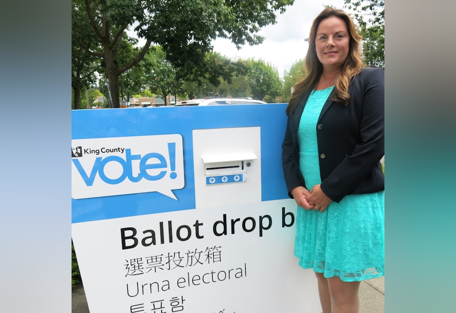 caption: King County elections director Julie Wise. There will be 43 drop boxes around the county by the November election.