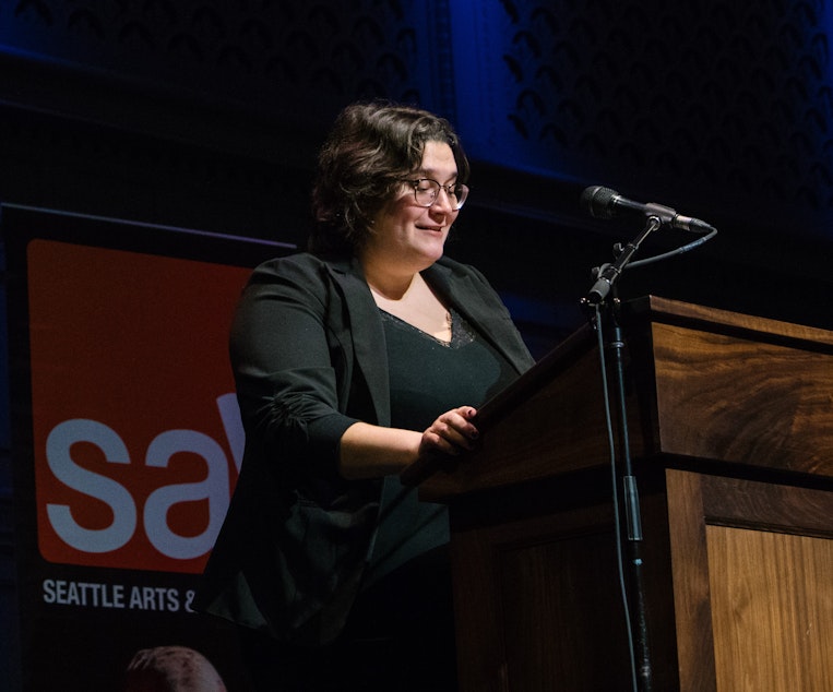 caption: Author Carmen Maria Machado at Town Hall Seattle