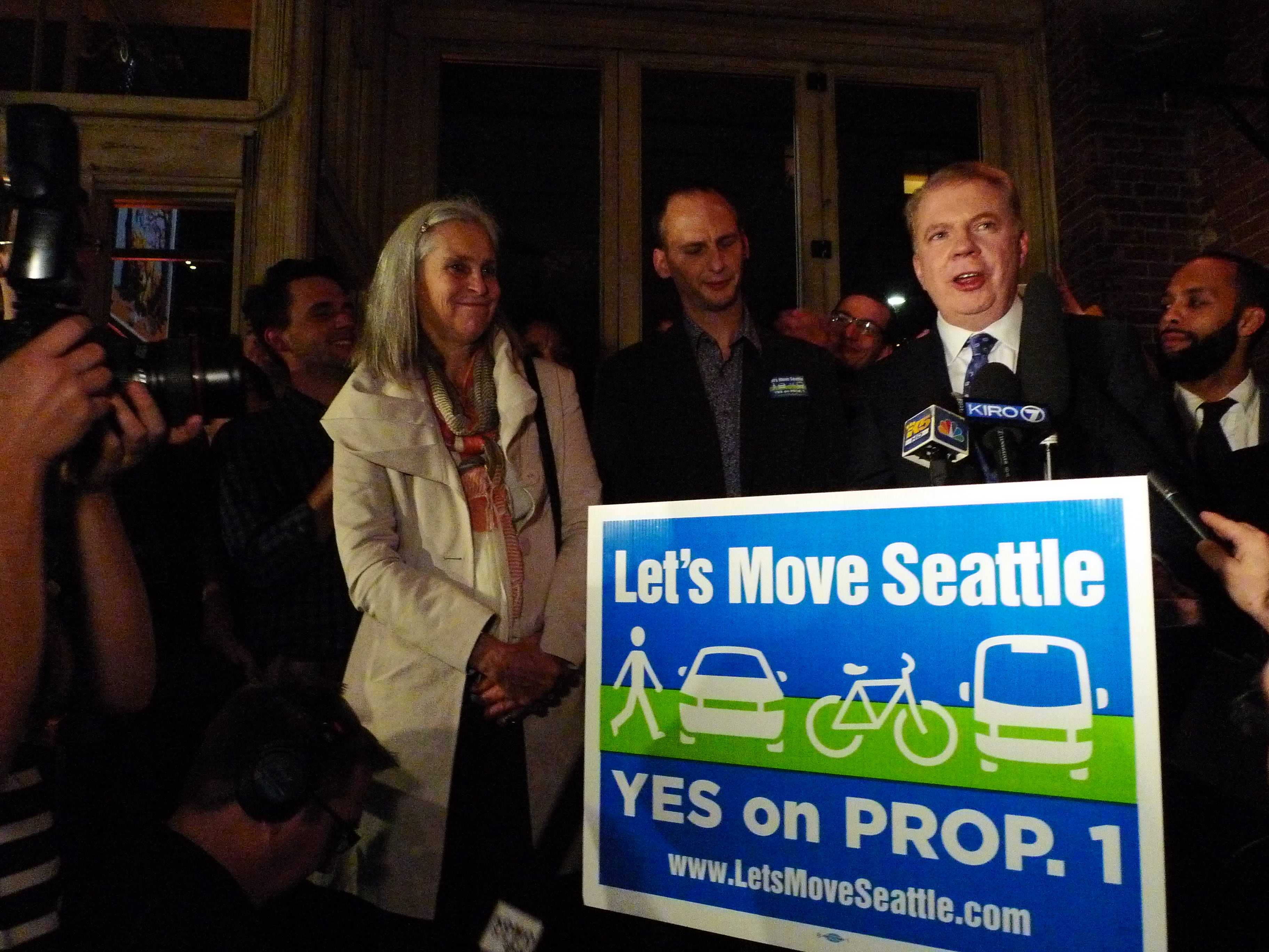 caption: Mayor Ed Murray at the Move Seattle levy party Tuesday night.