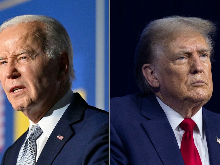 caption: As President Biden and former President Donald Trump gear up for their first televised debate, a new NPR/<em>PBS News</em>/Marist poll finds them tied among registered voters nationally.
