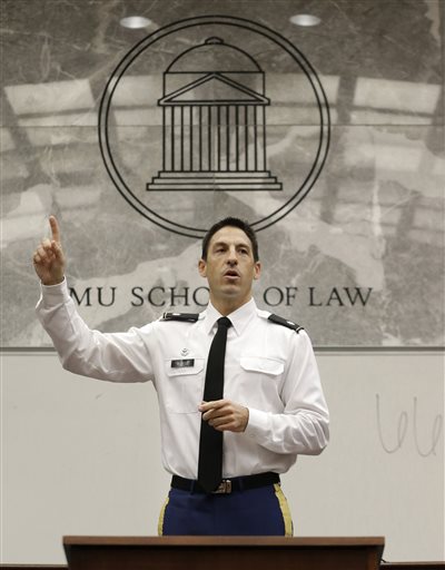 caption: Military prosecutor U.S. Army Lt. Col. Jay Morse speaks to a law school class in November 2013. Morse has been accused of sexual assault from an incident in 2011.
