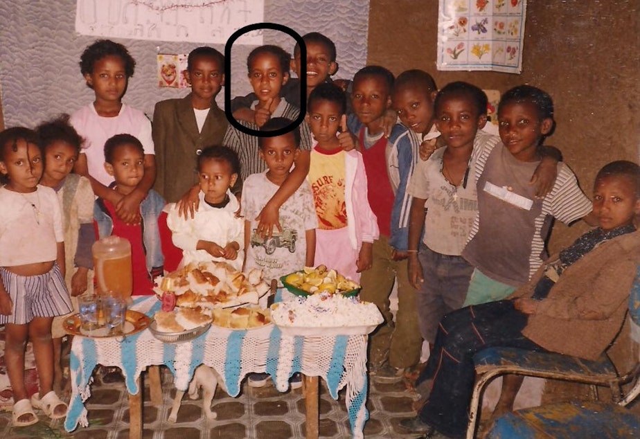 caption: Hana Alemu at a birthday party in Ethiopia, before she came to the U.S. in 2008. 