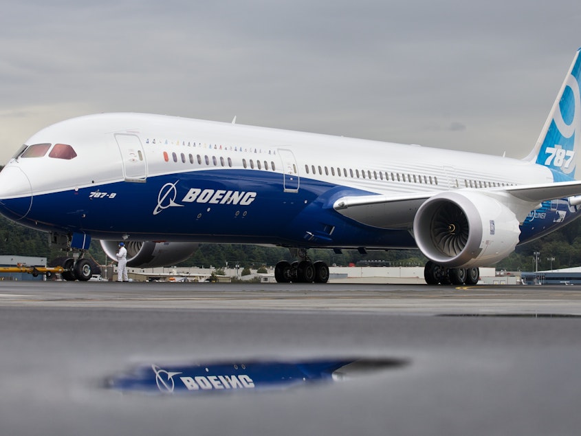 caption: A Boeing 787-9 Dreamliner taxis at Boeing Field in Seattle, Washington.
