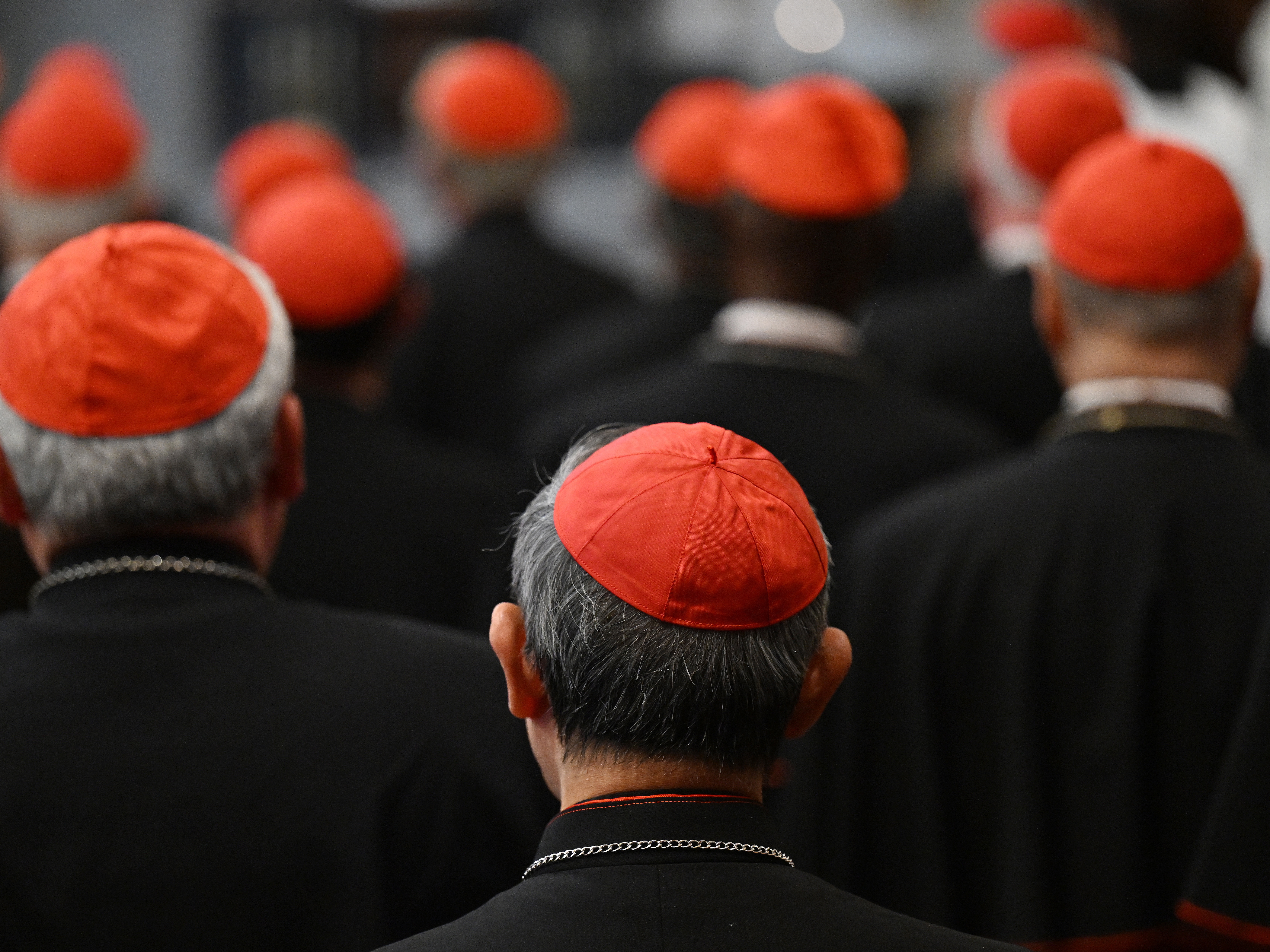 caption: Cardinals mourn Pope Francis in Rome over the weekend.