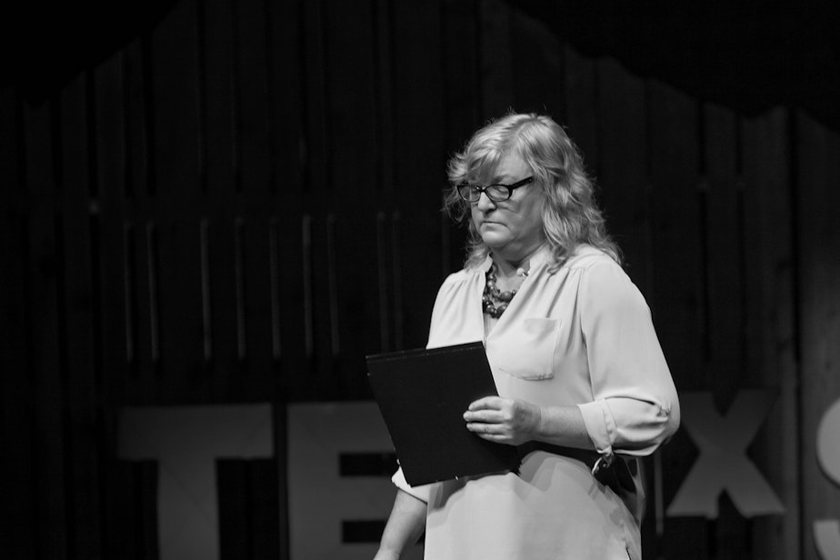 caption: Cheryl Stumbo at TEDx Seattle in 2013.