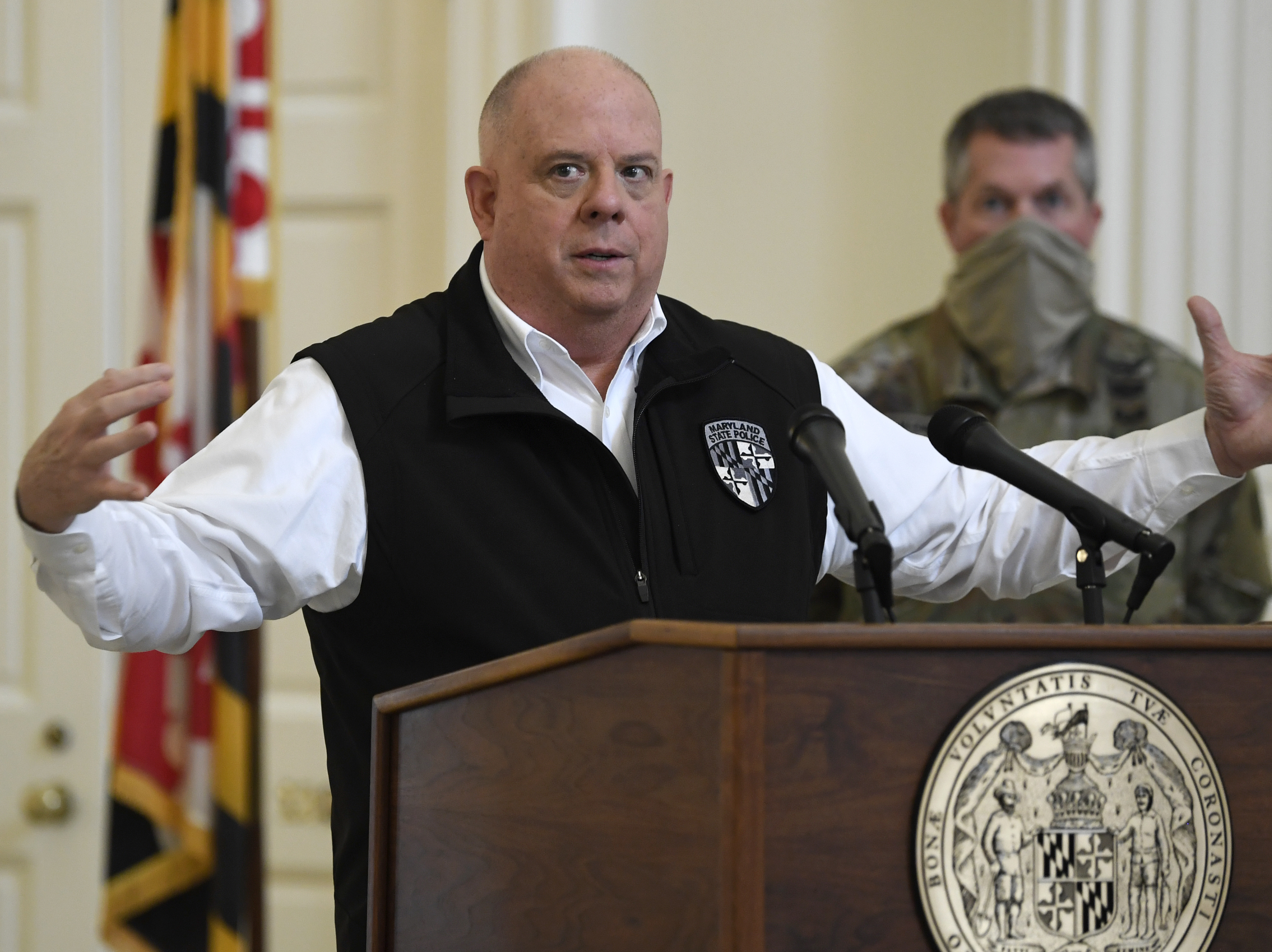 caption: Maryland Gov. Larry Hogan and New York Gov. Andrew Cuomo are calling on Congress to approve $500 billion in budget relief for states struggling with the coronavirus.