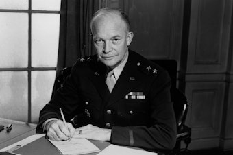 caption: Dwight Eisenhower (1890 - 1969), commander of the American Forces in the European theatre of war, at the time of his promotion, by President Roosevelt,  to Lieutenant General.  (M. McNeill/Fox Photos/Getty Images)