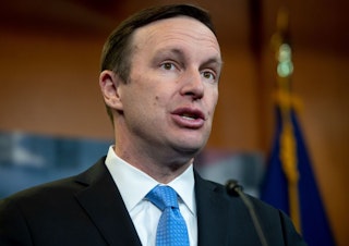 caption: Sen. Chris Murphy talks about the latest on the targeted killing of a top Iranian general and the start of the Senate impeachment trial. (Saul Loeb/AFP/Getty Images) 