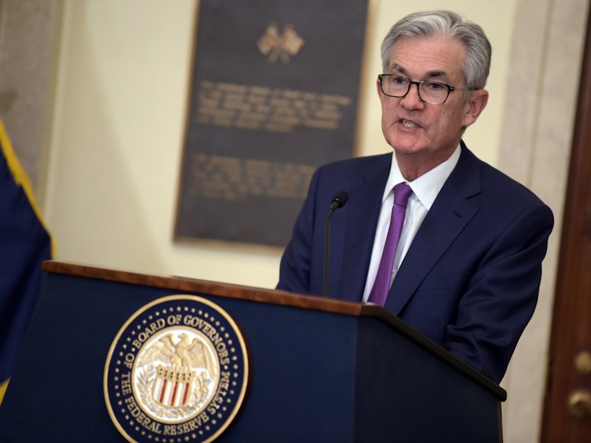caption: Federal Reserve Chairman Jerome Powell has been a frequent target of President Trump, who has urged the central bank to slash interest rates more aggressively.