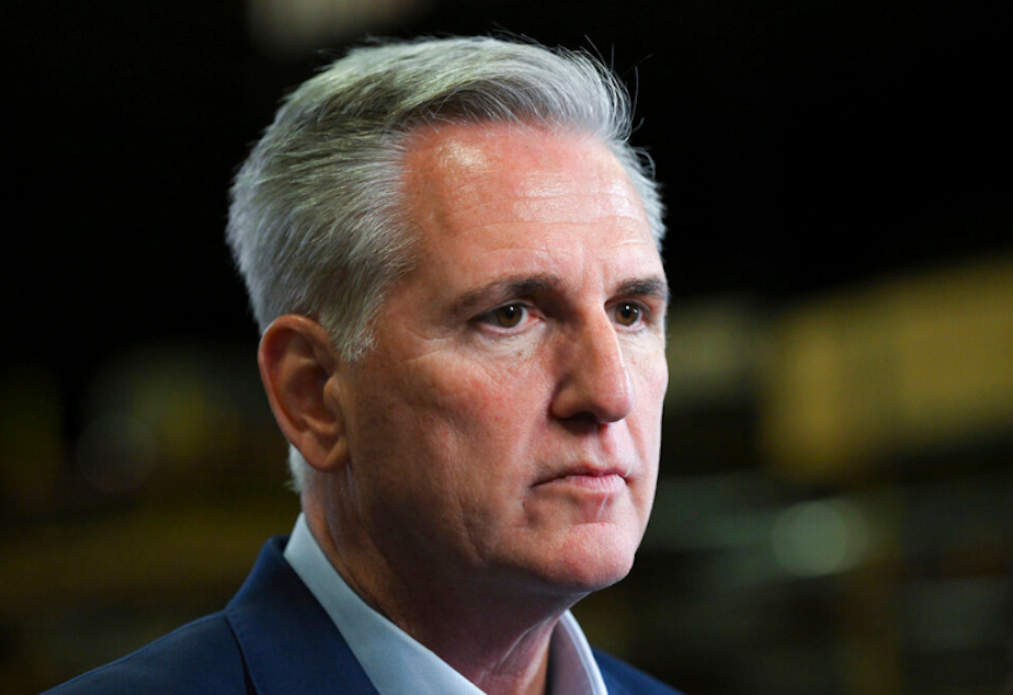 caption: House Minority leader Kevin McCarthy, R-Calif., talks to the media at DMI Companies in Monongahela, Pa., Friday, Sept. 23, 2022. McCarthy joined with other House Republicans to unveil their "Commitment to America" agenda. 