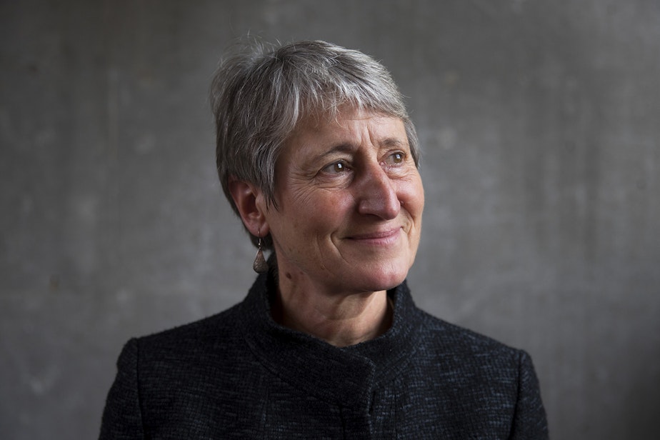 caption: Former Interior Secretary Sally Jewell is chair of Earth Lab's advisory council at the University of Washington.