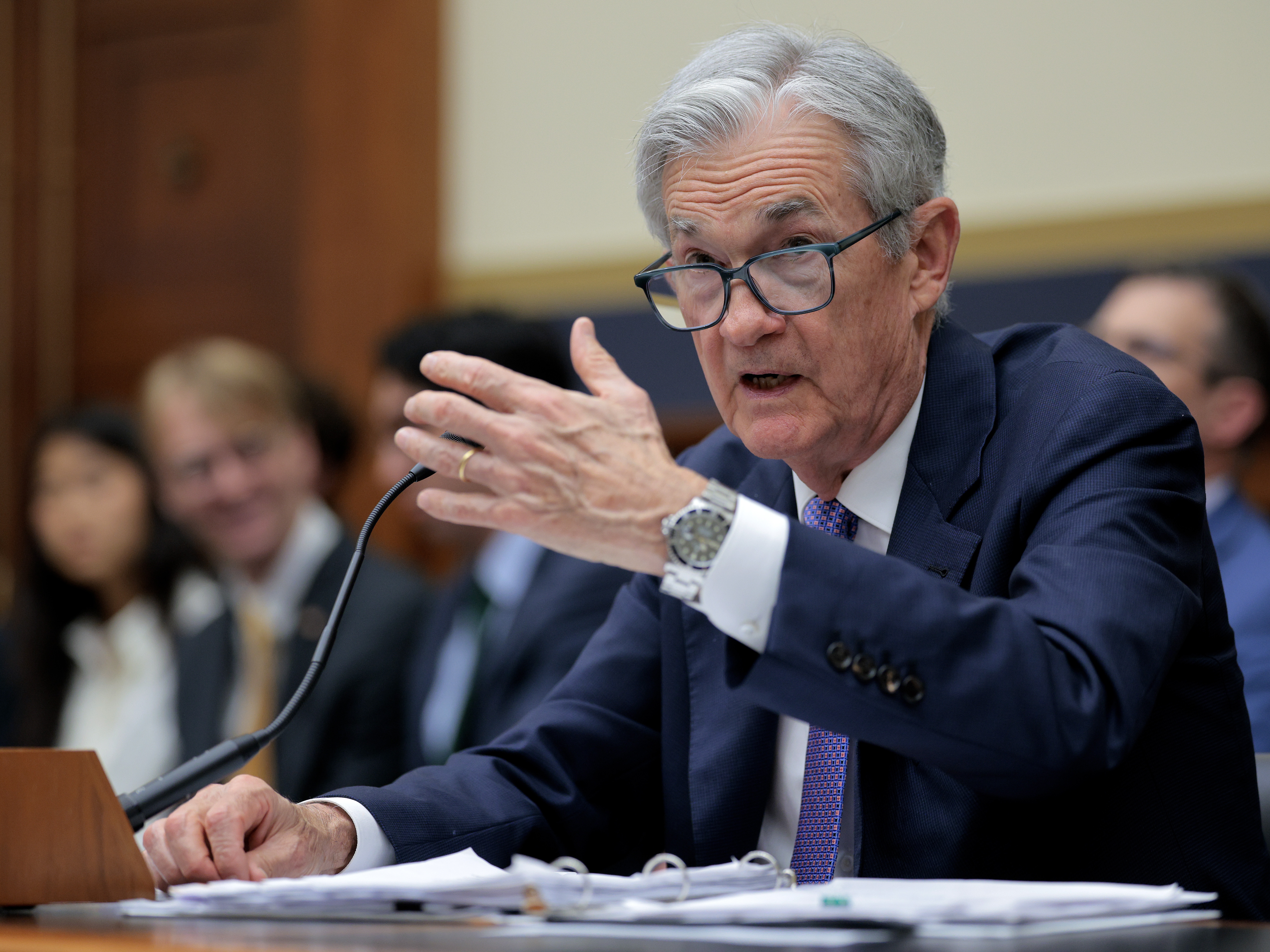 caption: Jerome Powell testifies before the House Financial Services Committee on Capitol Hill on June 24.