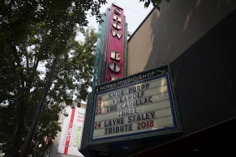 caption: The Showbox is shown on Tuesday, August 14, 2018, on First Avenue in Seattle.