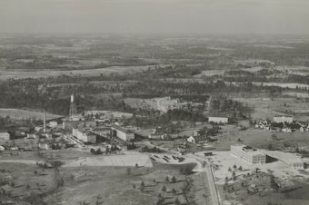 caption: An aerial view of the historic Tuskegee VA hospital campus. It was established in 1923 specifically to treat Black veterans on land donated by nearby Tuskegee Institute, now Tuskegee University.