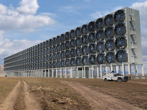 caption: A rendering of Carbon Engineering's full-size air contactor design. The company says this unit would be one of several that would collectively capture 1 million tons of CO2 per year. CREDIT: CARBON ENGINEERING