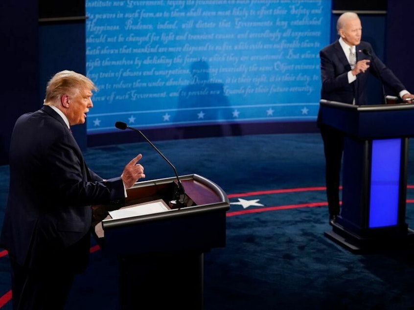 caption: Joe Biden and Donald Trump, seen here during a presidential debate in Cleveland in 2020, are on the same side of this Supreme Court argument involving congressional subpoenas.