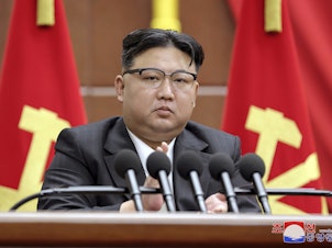 caption: In this photo provided by the North Korean government, North Korean leader Kim Jong Un delivers a speech during a year-end plenary meeting of the ruling Workers' Party, which was held between Dec. 26 and Dec. 30 in Pyongyang, North Korea.