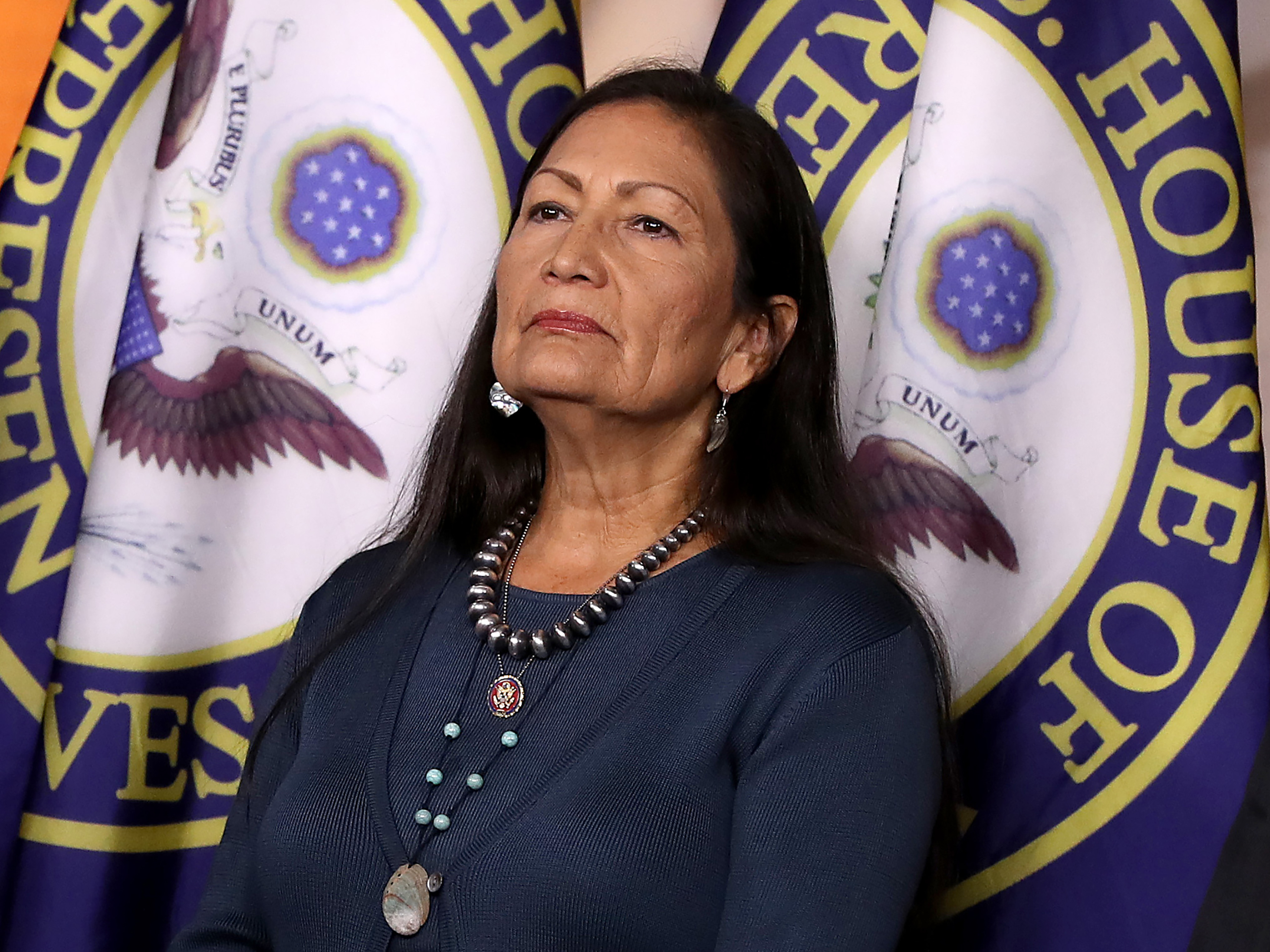 caption: Deb Haaland, who made history this week by becoming the first indigenous interior secretary, promised to begin repairing a legacy of abuses committed by the federal government toward tribes.