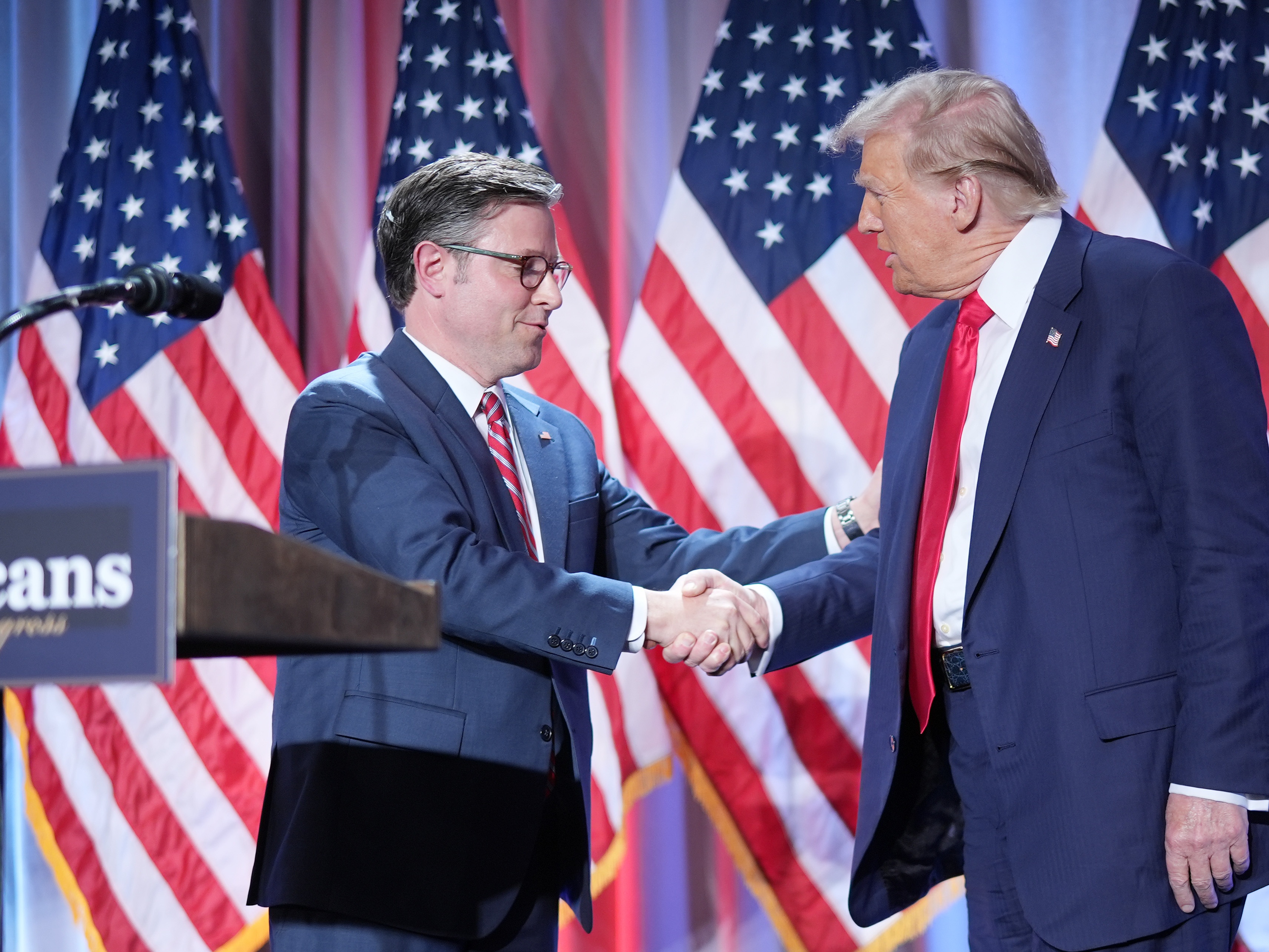 caption: House Speaker Mike Johnson, R-La, is working with other top Republicans in the House to advance a budget bill that would allow Republicans to pass many of Trump's top policy priorities without the threat of a filibuster from Senate Democrats.