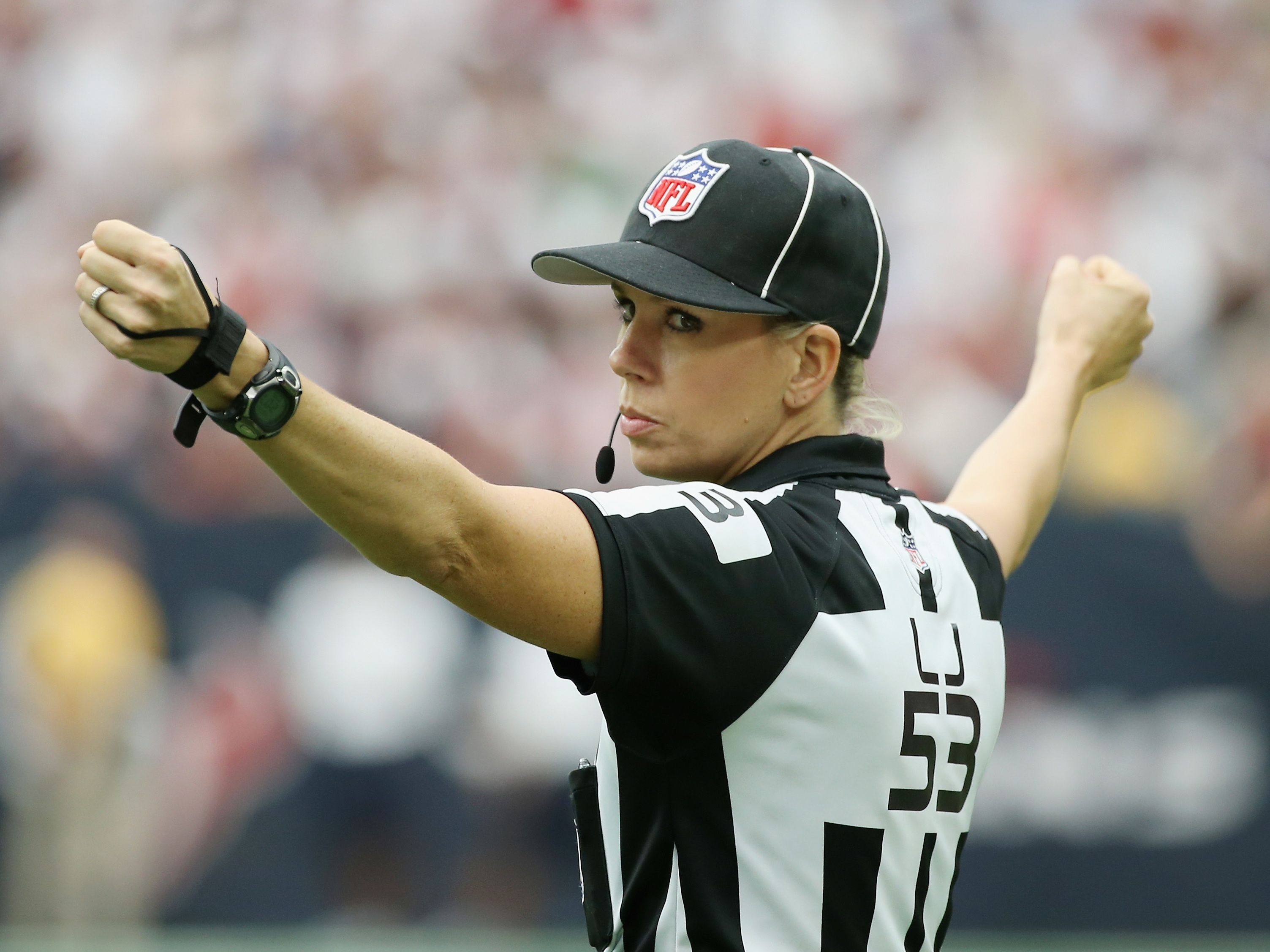 caption: NFL official Sarah Thomas is set to become the first woman to officiate in a Super Bowl. "When you start having more and more and more females, no one's doing it for the recognition. They <em>are</em> doing it because they love it."
