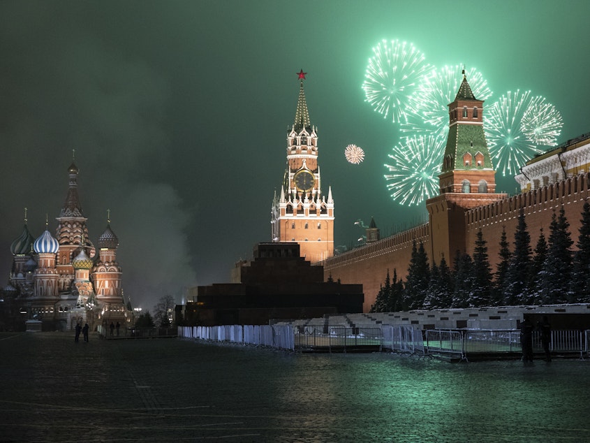 caption: Fireworks explode over the Kremlin and Red Square during New Year's celebrations on Jan. 1 in Moscow. The U.S. government says a widespread computer incursion into U.S. government and private computer networks was likely carried out by Russia.