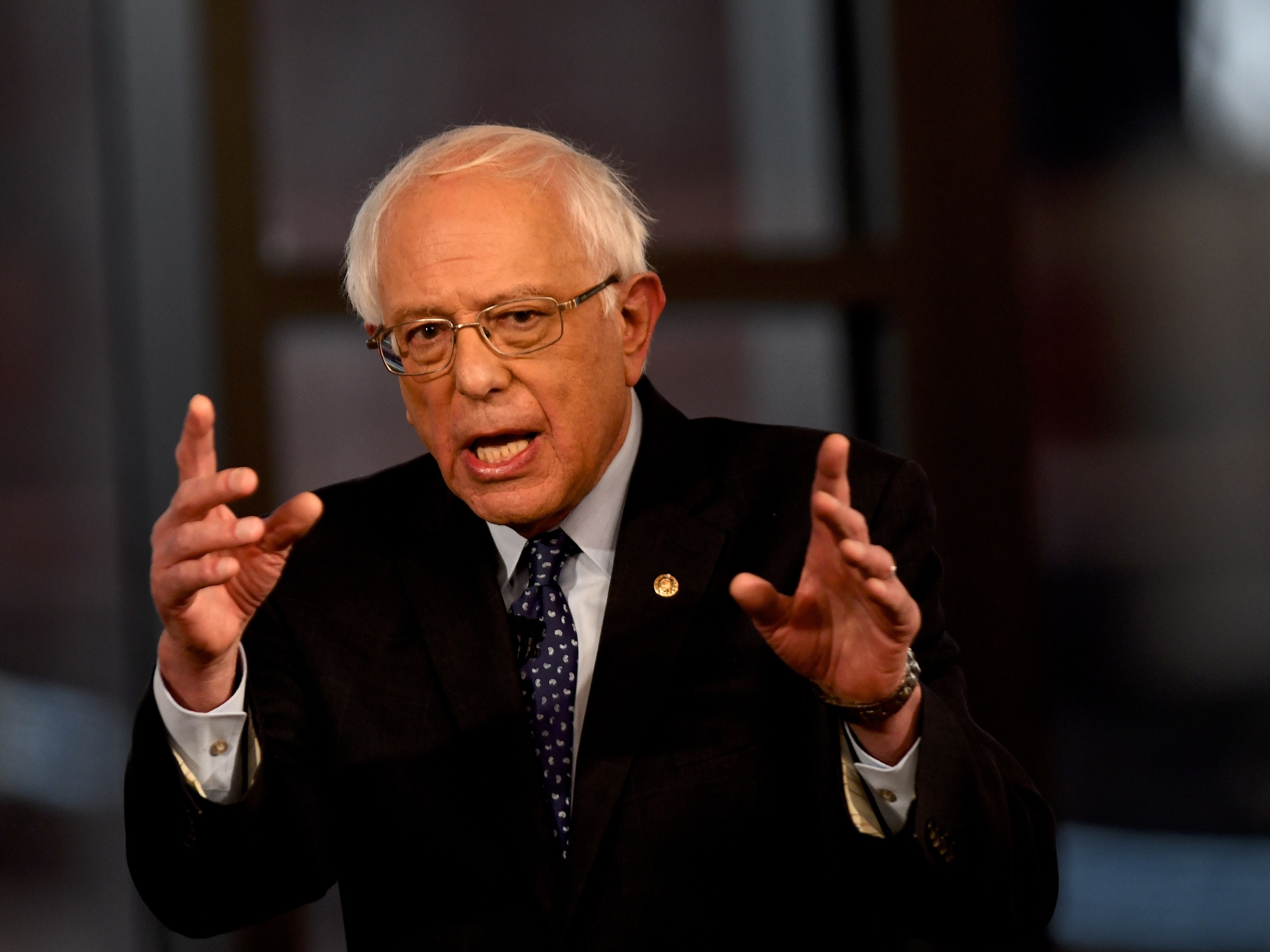 caption: Democratic presidential candidate Sen. Bernie Sanders, seen during a Fox News town hall in April, has suggested that prisoners should be allowed to vote.