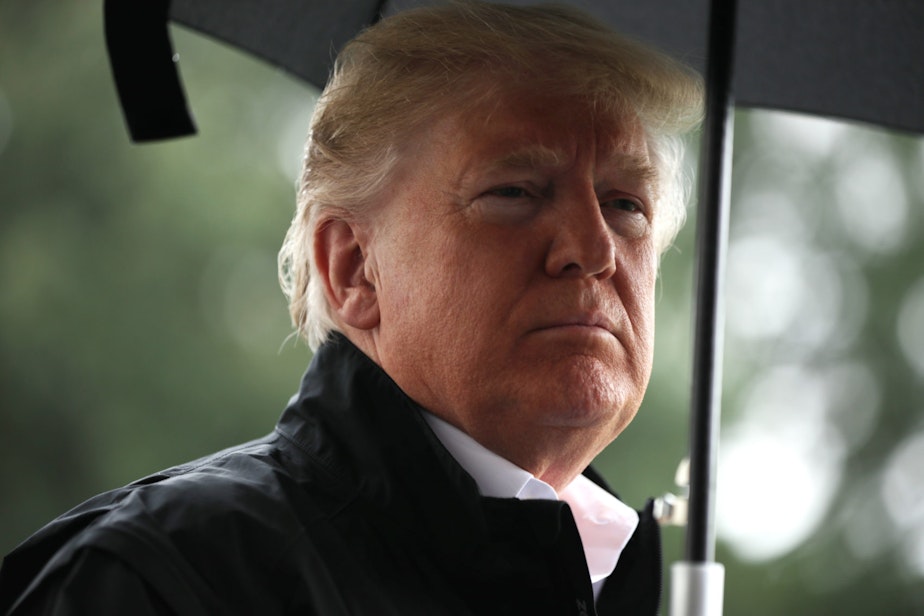 caption: President Trump talks to reporters before leaving the White House on Oct. 15, 2018 in Washington, D.C. (Chip Somodevilla/Getty Images)