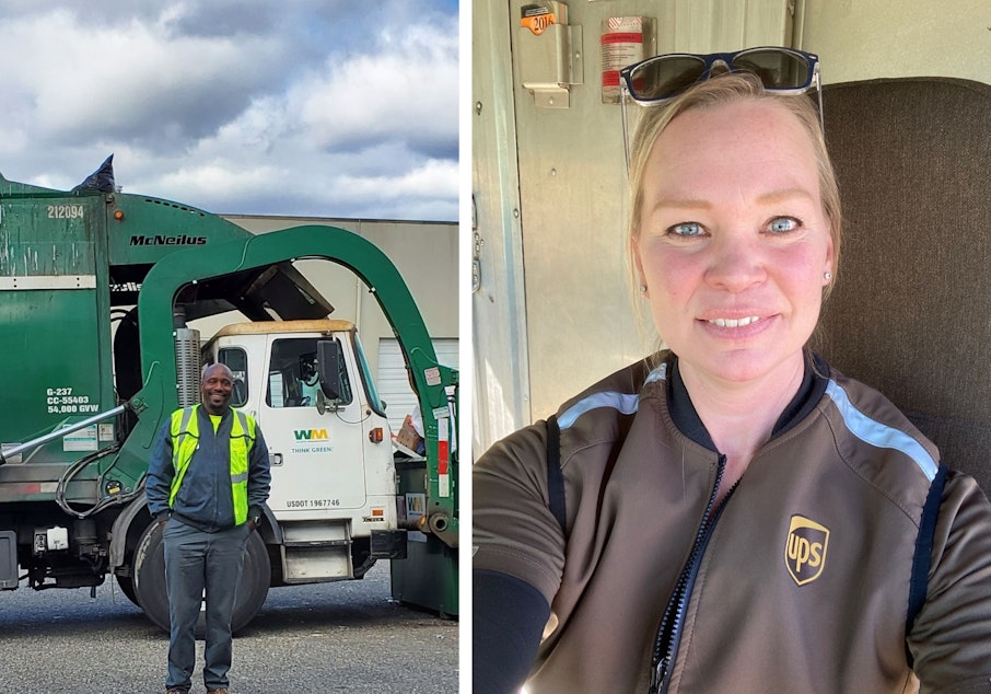 caption: Waste Management and UPS drivers are among the 158 different kinds of jobs allowed to continue working out in the world. They are exceptions to Governor Inslee's order to "Stay Home, Stay Safe" in order to slow transmission of the coronavirus.