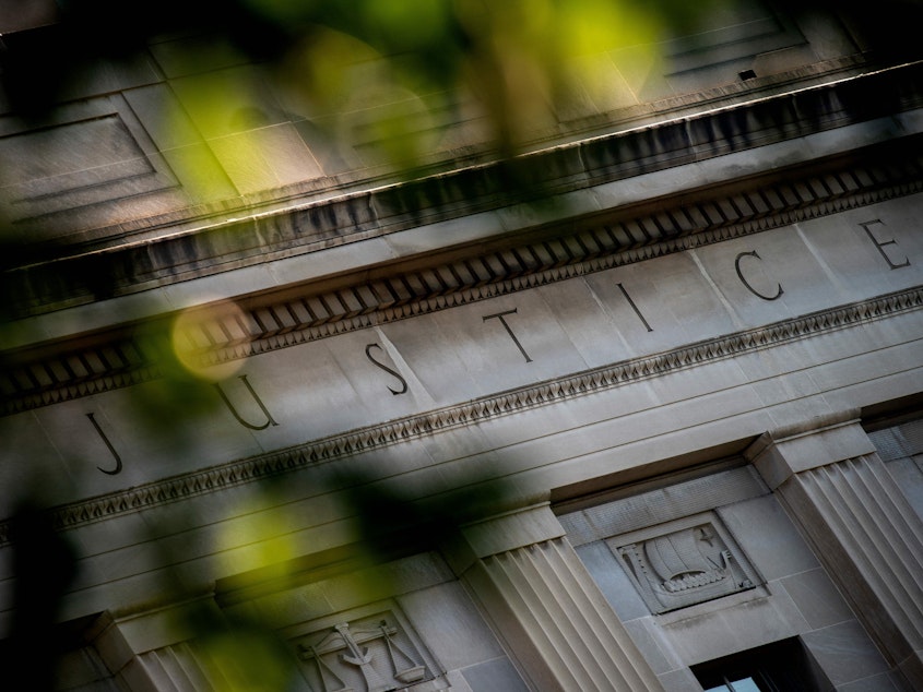 caption: The Department of Justice building is seen in Washington, D.C., on August 9, 2022.