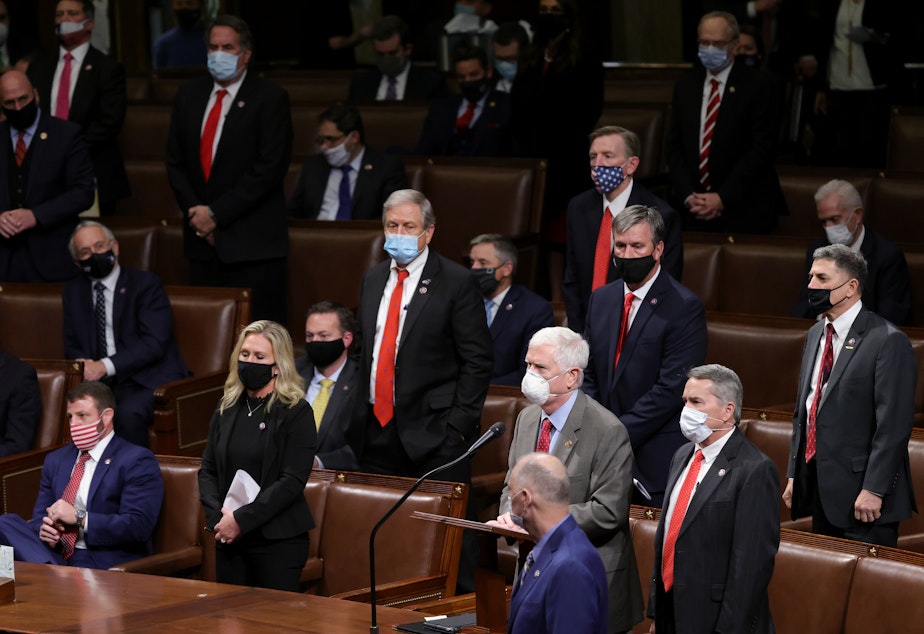 caption: Members of Congress objected to the certification of votes, allowed under the Electoral Count Act, from Nevada during a reconvening of a joint session of Congress on January 06, 2021 in Washington, DC. It was rejected because a senator did not join in the objection.
