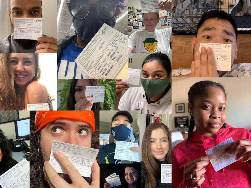 caption: Some of our readers sent in their vaccine selfie pics. We asked the experts: What should they do with their vaccine cards?