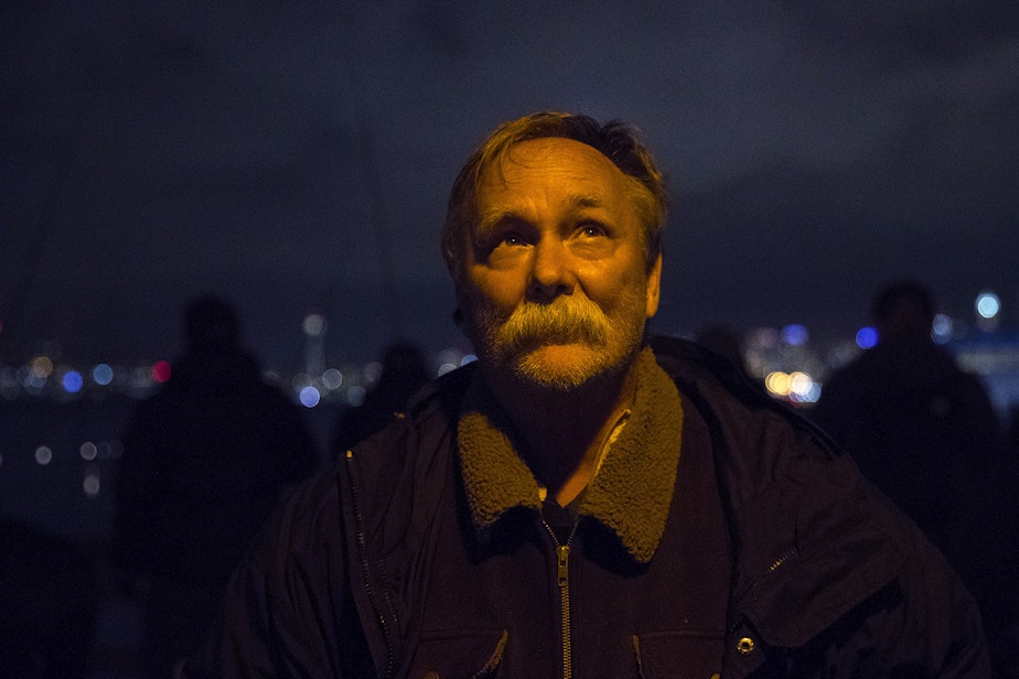 caption: Steven Rains stands for a portrait on Friday, October 26, 2018, at Seacrest Park Pier in Seattle.