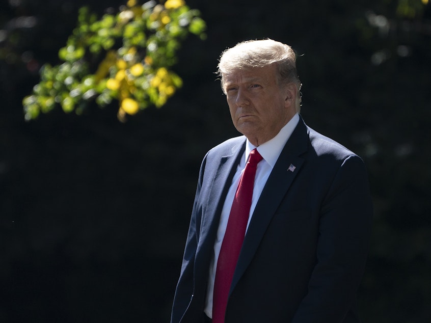 caption: A contentious scenario could play out if President Trump disagrees with assessments of his ability to perform in office, says John Fortier, former executive director of the Continuity of Government Commission. Trump is seen here preparing to leave the White House earlier this week for a fundraising event and campaign rally in Minnesota.