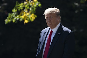 caption: A contentious scenario could play out if President Trump disagrees with assessments of his ability to perform in office, says John Fortier, former executive director of the Continuity of Government Commission. Trump is seen here preparing to leave the White House earlier this week for a fundraising event and campaign rally in Minnesota.