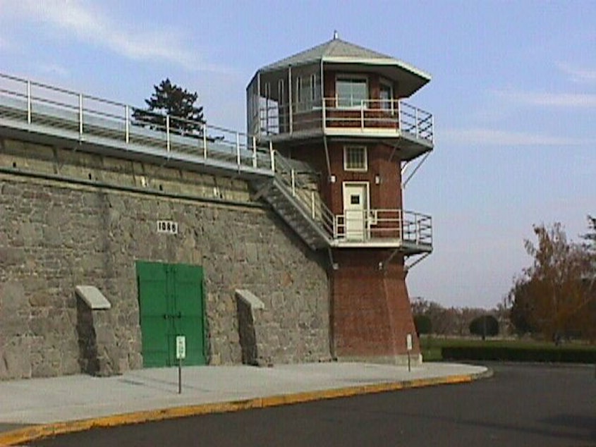 caption: File photo of a tower at the Washington State Penitentiary in Walla Walla. 