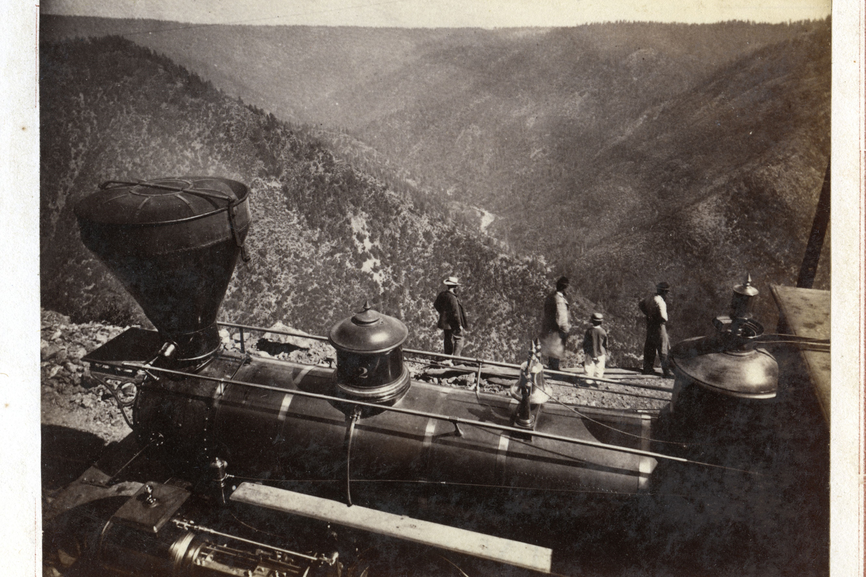 caption: View of the Forks of the American River, three miles above Alta. (Alfred A. Hart Photographs, ca. 1862-1869 from the Department of Special Collections, Stanford University Libraries)