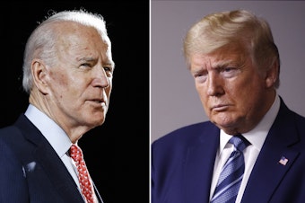 caption: Joe Biden has an advantage over President Trump in fundraising according to the numbers the campaigns released for the month of June. Biden and the Democratic Party raised $141 million, against the $131 Trump and Republicans brought in.
