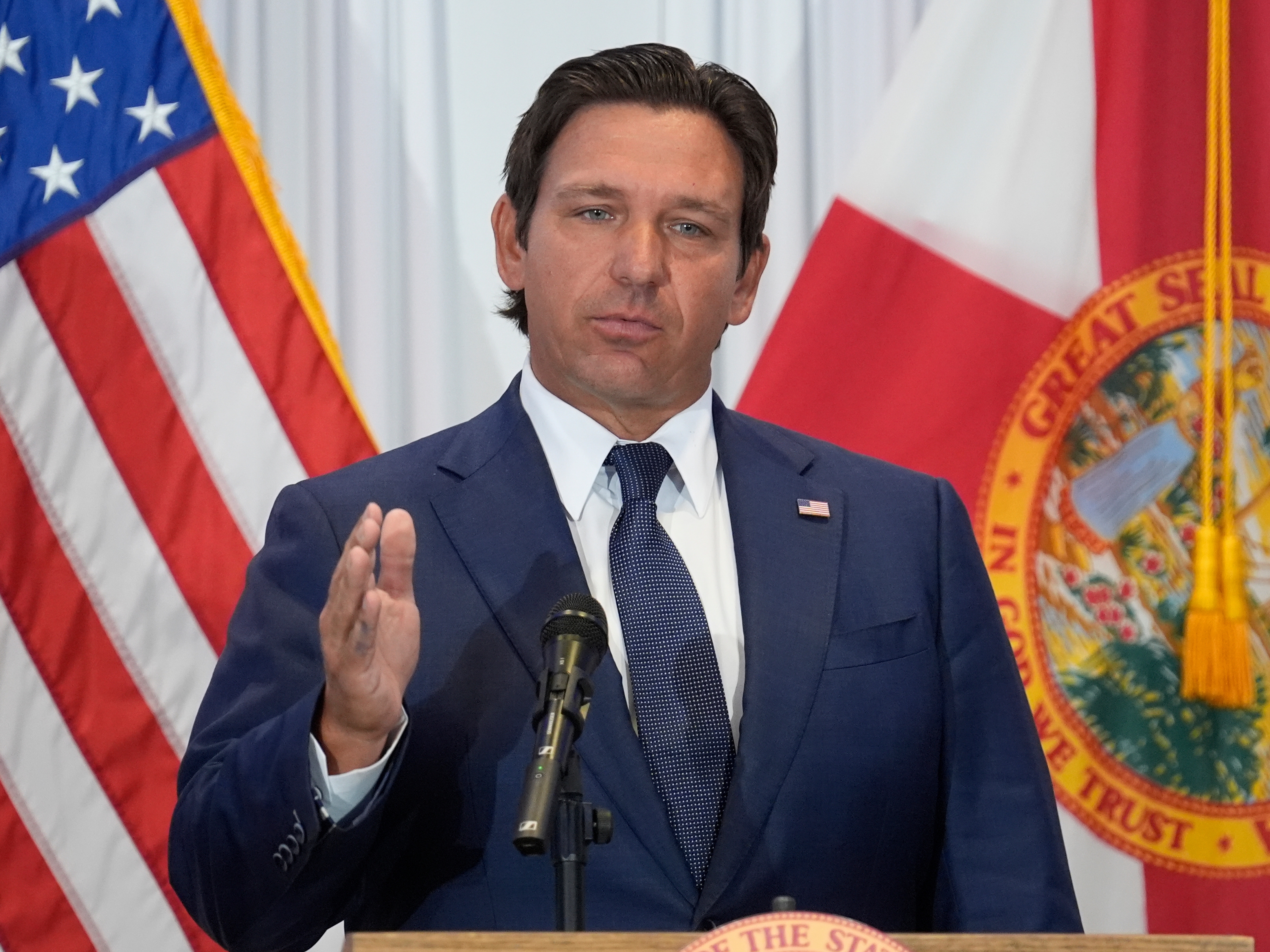 caption: Florida Gov. Ron DeSantis, seen here on Aug. 12, 2025, said he plans to sign into law new proof-of-citizenship requirements for voter registration.