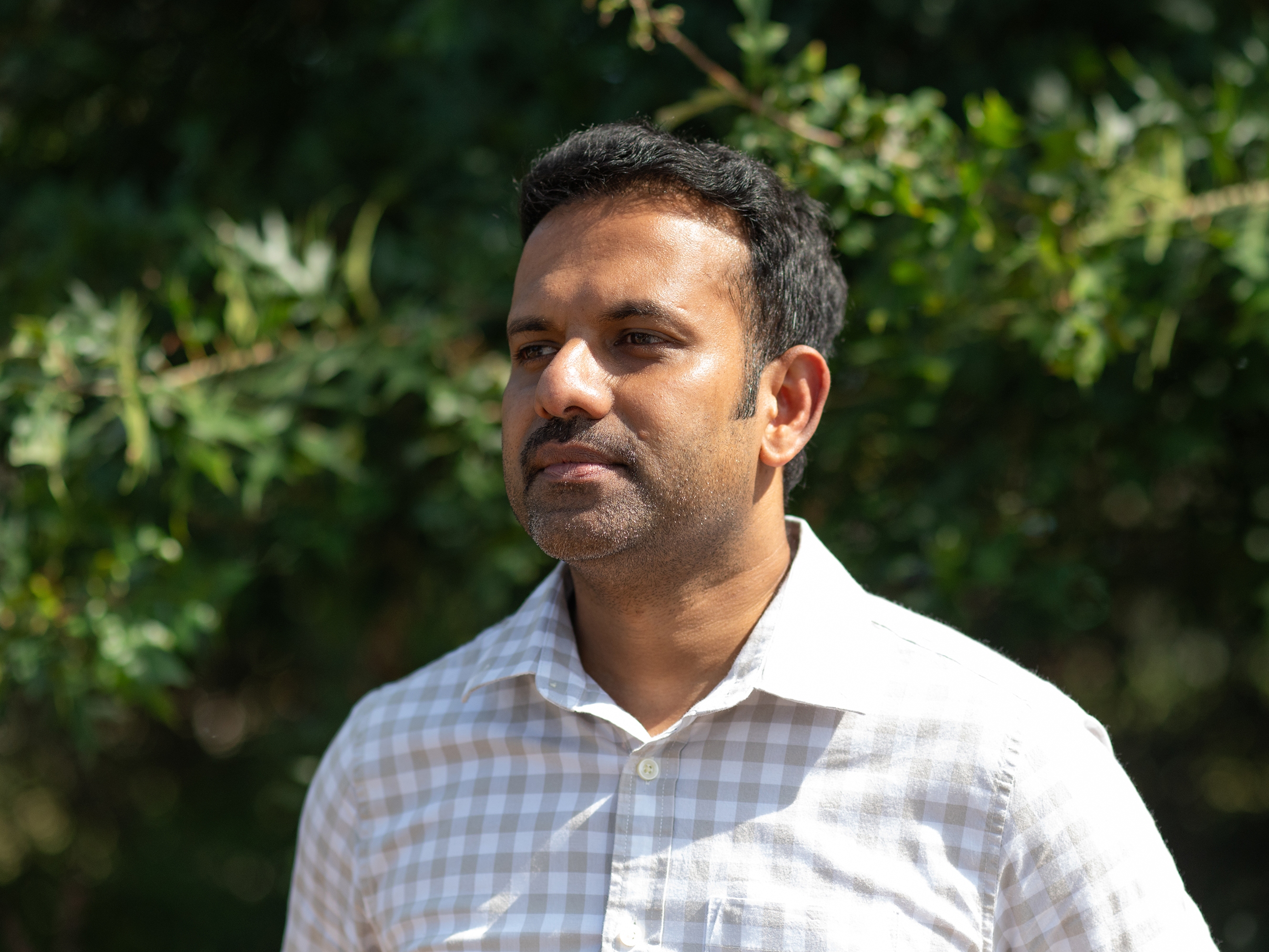 caption: Kannan Udayarajan, chair of the Forsyth County Democrats, is canvassing his community leading up to the November election in Suwannee, Georgia on October 4, 2024. Udayarajan says it's important for the South Asian community to get out to vote and support Vice President Kamala Harris.