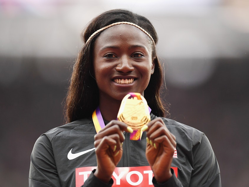 caption: Tori Bowie, who captured gold as a sprinter in the Olympics and the world championships, died at age 32 from complications of childbirth, according to an autopsy report.