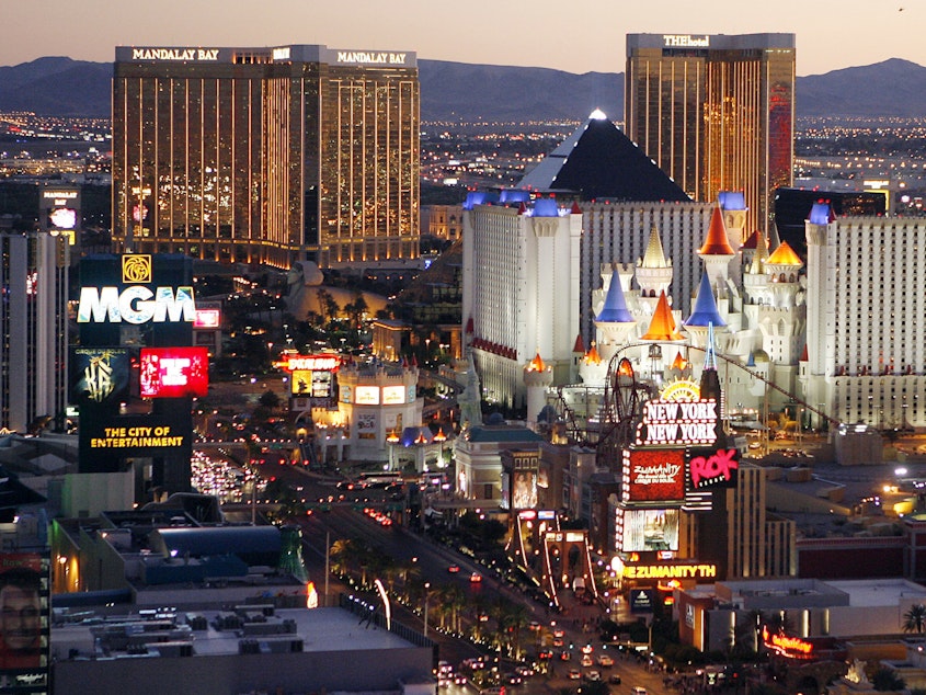 caption: The Las Vegas Strip pictured here in a 2009 photo. On Wednesday, the city's city council passed an ordinance banning sleeping or camping in the city's downtown and residential areas as long as there are spaces available in homeless shelters.