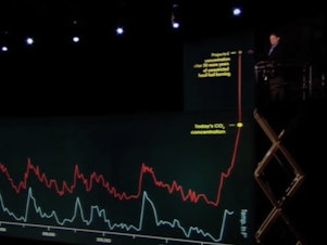 caption: The hockey stick graph, based on research from Michael Mann and other scientists, helped make global warming accessible to a wide audience. It was featured in part in the documentary An Inconvenient Truth. The graph also became a target for climate deniers.
