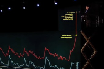 caption: The hockey stick graph, based on research from Michael Mann and other scientists, helped make global warming accessible to a wide audience. It was featured in part in the documentary An Inconvenient Truth. The graph also became a target for climate deniers.