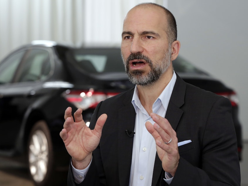 caption: Uber CEO Dara Khosrowshahi says he expects Uber and Lyft will be easing off their price-slashing battle soon.