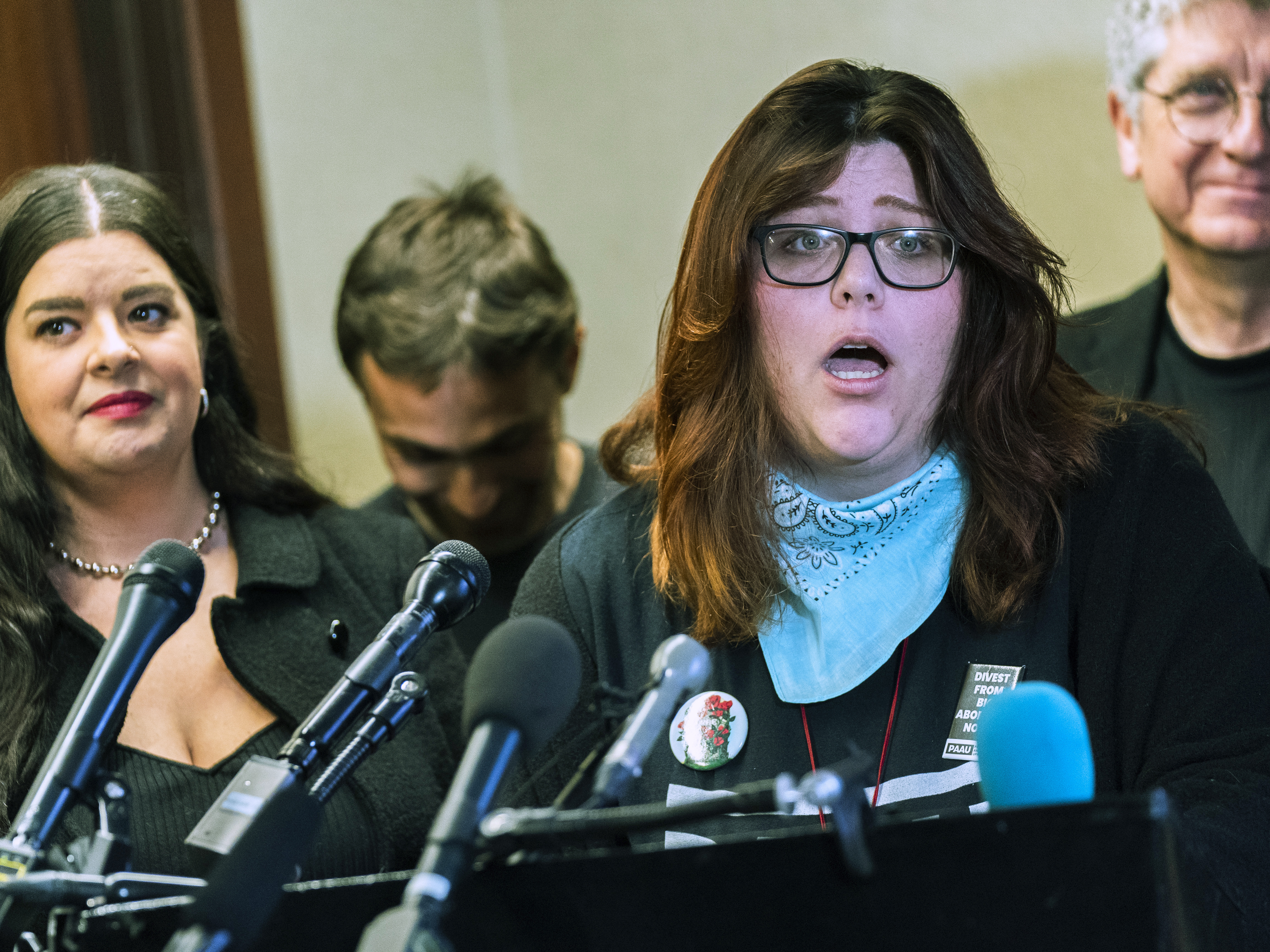 caption: Anti-abortion activist Lauren Handy speaks during a news conference in Washington, D.C., on Tuesday. The anti-abortion group Progressive Anti-Abortion Uprising says it took 115 fetuses from a medical waste truck.