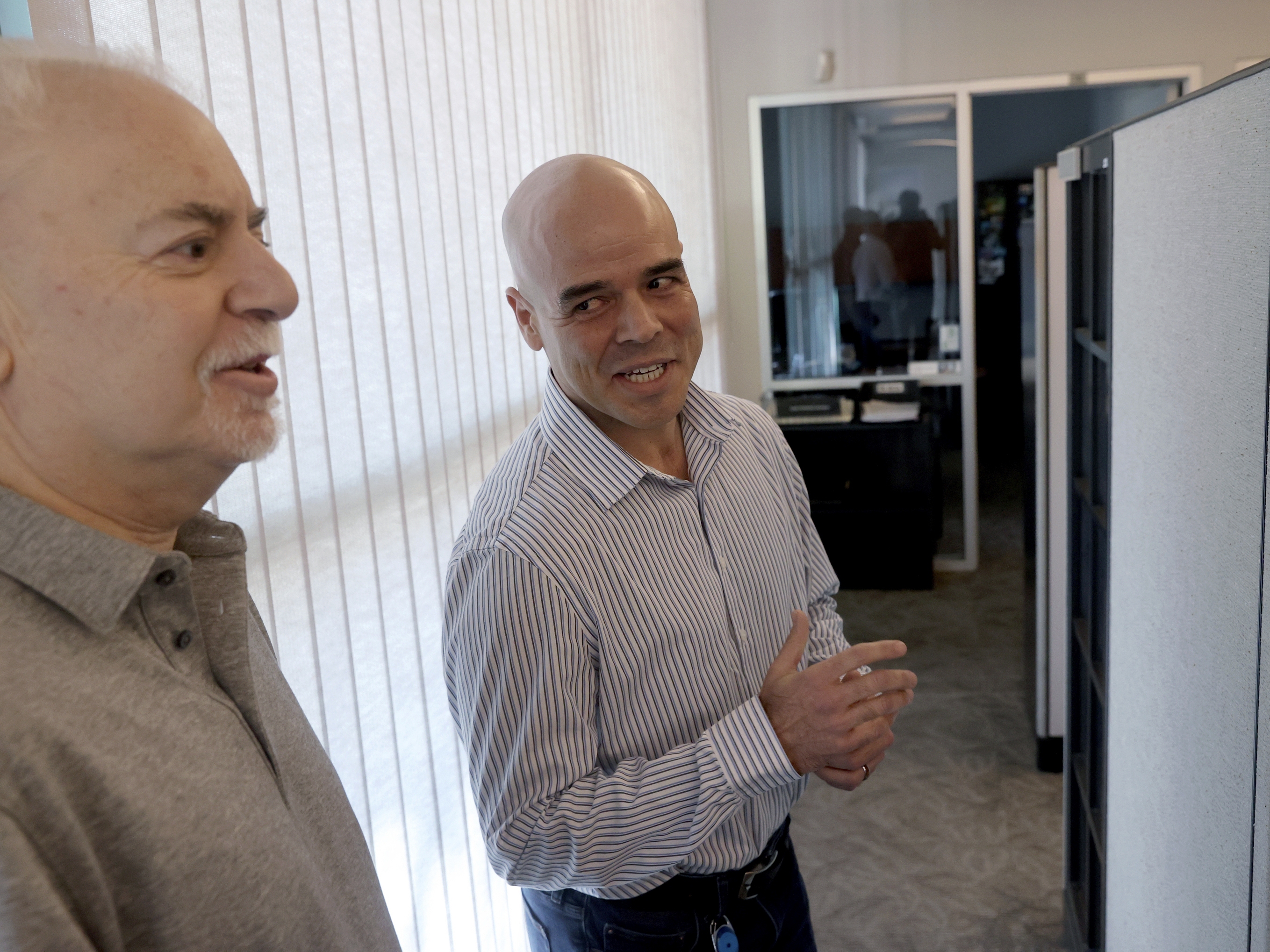 caption: Clark County Public Administrator Robert Telles (right) talks to Las Vegas Review-Journal reporter Jeff German in his Las Vegas office on May 11, 2022.